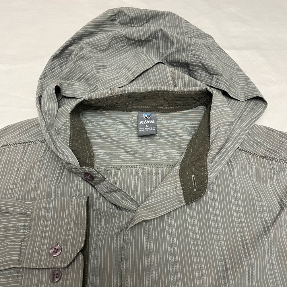 Kuhl Ionik Mens Grey Hooded Button Down Shirt Vented Light Activewear Large